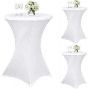 (Blanc) Lot de 3 nappes rondes rouges en élasthanne pour table de cocktail, 80 x 110 cm, coins carrés, adaptées pour table ronde ou banquet d'anniversaire - Neuf