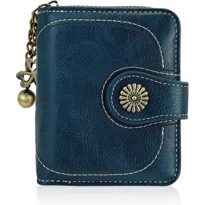 CAUC-Portefeuille en cuir pour femme - Petit portefeuille classique pour femme - Grande capacité - Portefeuille tendance avec fenêtre d'identification et pendentif amovible, bleu, 11 x 9.5x 4cm, - Neuf