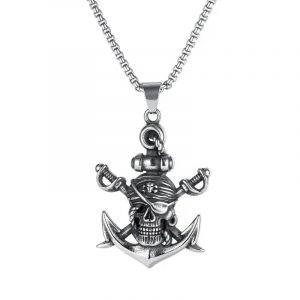 Pendentif En Alliage Argent&eacute; Vintage Japonais &Agrave; Double &Eacute;p&eacute;e Pour Homme Hip-Hop Avec Logo De Bateau Pirate Et Cr&acirc;ne - Neuf