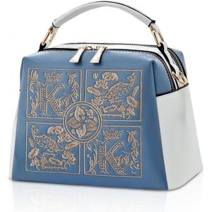 SJZG-Sac A Main Carré Femme Petit Sac Bandouliere Pu Cuir Sac Epaule Brodé Sac Messenger Fille Sac Besace Multipoches Pochette Bleu Avec Blanc - Neuf