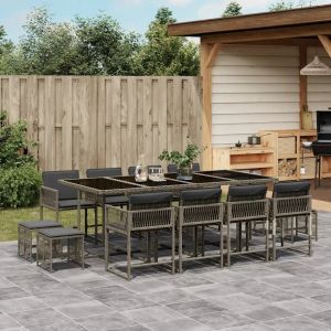 Prolenta Premium - Ensemble &Agrave; Manger De Jardin Coussins 13 Pcs Gris R&eacute;sine Tress&eacute;e - Neuf