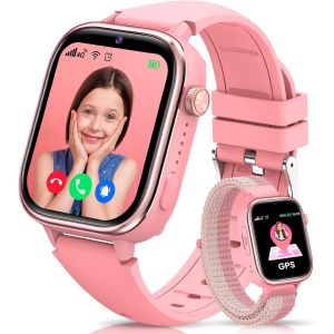 4G Montre Connect&eacute;e Enfants avec GPS et T&eacute;l&eacute;phone, Appels Vid&eacute;o, Messages, Mode &Eacute;cole, Appel d'urgence SOS, &Eacute;tanche IP68, R&eacute;veil, Podom&egrave;tre, Musique - Cadeau pour Gar&ccedil;ons et Filles (Rose) - Neuf
