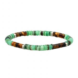 Bracelet Perles Heishi 4mm Turquoise Africaine Et Oeil De Tigre - Neuf