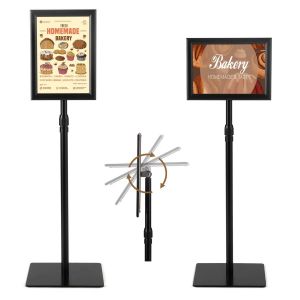 Lot de 2 porte-affiches sur pied 73 x 28 x 28 cm hauteur r&eacute;glable 74-118 cm rotation 360&deg; finition noire en m&eacute;tal Helloshop26 20_0017341 - Neuf