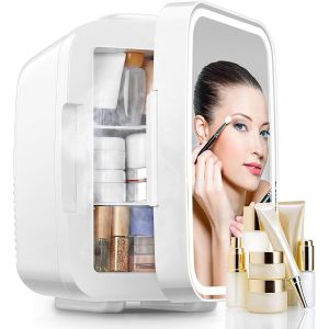 CHECARZHN--NO1-Mini Frigo De Chambre 5L/6 Canettes, Frigo Skincare Comestique Avec Miroir Led, Fonction Chaud Et Froid, Glacière Portable De Beauté, Blanc - Neuf