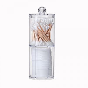 Lot de 2 pots de maquillage en acrylique transparent pour cotons-tiges, cotons-tiges et cotons-tiges pour salle de bain, pot de rangement pour maquillage, rangement pour cotons-tiges - Neuf