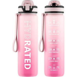 Eryi-Gourde, 1l Gourde Sport Avec Paille Et Graduée, 1 Litre Étanche Bouteille D'eau Avec Brosse, Gourdes Motivation Sans Bpa Pour Fitness, Bureau, L'école, Yoga - Neuf