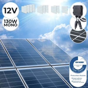 Panneau Solaire Monocristallin - Photovoltaïque, Silicium, 130 W, Câble avec Connecteur MC4, Batterie de 12V, Set de 2 - Module Solaire pour Camping-Car, Caravane, Bateau, Yacht, Jardin - Neuf