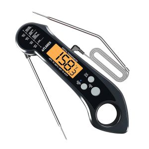 Thermomètre à viande numérique 2 en 1, double sonde, avec alarme de température, étanche, pour la cuisson, la friture, la dinde et le barbecue, noir - Neuf
