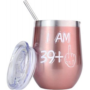 40e Anniversaire Femmes,40e Anniversaire Pour Femmes,Tasses À Vin En Acier Inoxydable Cadeaux 40 Ans Femme,Cadeau D'anniversaire (350 Ml¿12 Oz) - Neuf