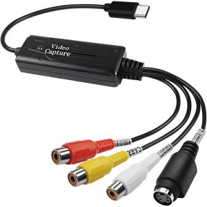 MEVRONISSHOP-RCA AV vers USB C convertisseur vid&eacute;o Carte de Capture Adaptateur 1 Canal AV NTSC PAL vid&eacute;o s vid&eacute;o/Composite vers USB convertisseur vid&eacute;o Audio RCA pour t&eacute;l&eacute;phone Portable/PC - Neuf