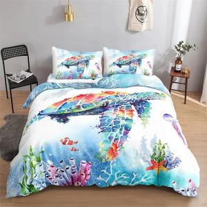 Parure De Lit Motif Tortue De Mer, Housse De Couette, Taies D'oreiller, Motif Animal De L'océan, Motif Tortue, Queen Size, Twin, Enfants, Textile De Maison, Carte, Corail, Housse De Couette, King Size - Neuf