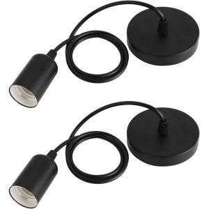 Lot De 2 Suspensions Métalliques E27, Câble Réglable De 100 Cm, Douille E27, Accessoires De Suspension E27, Pour Éclairage De Plafond, Salon, Chambre (Noir) - Neuf