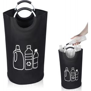 KALANKA-Poubelle Recyclage 82L Pliable ¿ Poubelle Tri Sélectif avec Poignées Aluminium ¿ Rangement Bouteille pour Cuisine et Cellier (Noir) - Neuf