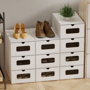 20X Bo&icirc;te &agrave; chaussures Empilable Papier boites cubes rangement &agrave; chaussures avec tiroir 35 cm x 23 cm x 13 cm Blanc - Neuf