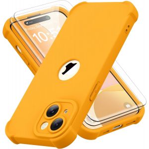 Kal-Coque Pour Iphone 15 Plus + 2 Pièces Verre Trempé Protection Écran, Antichoc Souple Silicone Tpu Arrière Rigide Pc Avant Housse De Protection Pour Iphone 15 Plus Case 6,7"" Jaune - Neuf