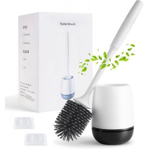 Brosse WC en Silicone avec Support pour Fixation Murale et Debout-Brosse de Toilette en Silicone avec Manche Long et vidange Rapide du Support de séchage (Noir) - Neuf