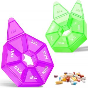 Pilulier Semainier En Paquet De 2|Boite Medicaments 7 Jours|Semainier Medicament|Pilulier Journalier Facile À Ouvrir|Convient Aux Médicaments,Vitamines¿Violet + Vert¿ (Violet + Vert) - Neuf
