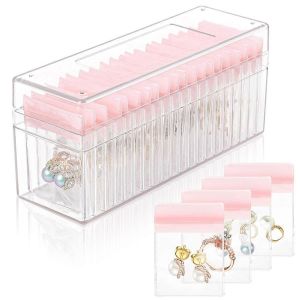 Boîte à bijoux en acrylique,organisateur de bijoux transparent avec 20 sacs à fermeture éclair anti-oxydant portables en PVC,Travel J - Neuf