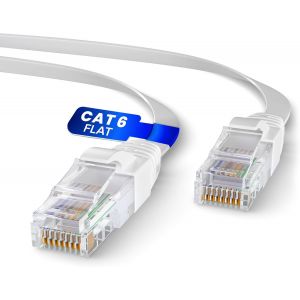 TIANYI-Plat Câble Ethernet 25m, Reseau LAN Cat 6 Haut Debit Pour une Connexion Internet Rapide & Fiable | Câble Ethernet Plat AWG24, Cat6 RJ45 UTP CCA 1 Gbps (25 Mètres, Blanc) - Neuf