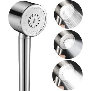 JGD-Pommeau de Douche Haute Pression en Acier Inoxydable 304, Pommeau de Douche Anti Calcaire Douchette Poire de Douche et Douches &agrave; Main, Economie Deau 3 Types Gris - Neuf