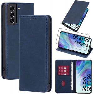 Sansh-Coque Cuir Pour ¿¿¿¿¿¿¿ ¿¿¿¿¿¿ ¿¿¿ ¿¿ ¿¿ 6.4"" Avec 1 Verre Trempé Etui À Rabat En Pu Porte-Cartes Portefeuille Support Flip Housse Magnétique Antichoc Anti-Rayures Case,Bleu - Neuf