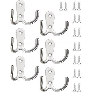 6 pièces Patères murales -Crochets métalliques rétro,Crochets muraux Doubles avec 16 vis,pour Chapeaux,Serviettes et vêtements (Argent) - Neuf