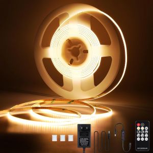 Led Strip Warmweiss 3m, 12v 3000k Dimmbar Cob Led Streifen 3mm Breit, 384leds/M Flexibel Lichtleiste Mit Netzteil Und Rf Fernbedienung F&uuml;r Wohnzimmer Schlafzimmer K&uuml;che Dekoration - Neuf