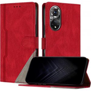 Kal-&Eacute;tui Pour Huawei Honor 50 Pro/Nova 9 Pro, Housse En Cuir Pu Avec [Protection Antichoc Tpu] [Fonction Support] [Porte-Cartes ] Antichoc Magn&eacute;tique Coque Pour Huawei Nova 9 Pro - Rouge - Neuf