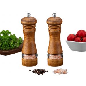 Ensemble Moulin &Agrave; Sel Et Poivre Manuel R&eacute;glable - Bois Brun - Neuf