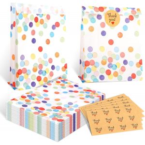 MEVRONISSHOP-50 Pi&egrave;ces Sachet Anniversaire Enfant avec 60 Autocollants, Sachet Bonbon Anniversaire, Sac Cadeau en Papier, Pochette Cadeau, pour F&ecirc;te d'anniversaire, F&ecirc;te de mariage, No&euml;l - Neuf