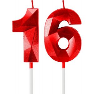 Sansh-Rouge Bougies D'anniversaire En Forme De Chiffre 16, 3d Bougies Rouge Décoration De Gâteau,Décoration De Gâteau Pour Fête D'anniversaire, Mariage,Bougie D'anniversaire Pour Gâteau - Neuf