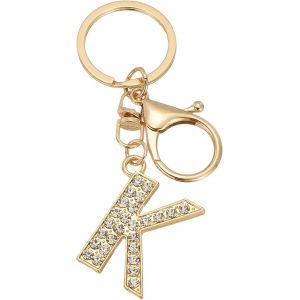 KAL-Porte-Cl&eacute;s De Lettre Initiale, Porte-Cl&eacute;s De Lettres A-Z, Porte-Cl&eacute;s En M&eacute;tal Mignon Avec Cristal, Alphabet De Charme Pour Cl&eacute;s, Sac &Agrave; Main, Sac &Agrave; Dos, Dor&eacute; (K) - Neuf