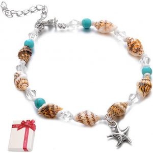 Loc-Cheville Coquillage Femme Cheville &Eacute;toile De Mer Turquo Ensemble,Cheville Boho Bijoux Cheville Bracelet R&eacute;glable Cheville Cha&icirc;ne Plage Pied Bijoux Naturel Pour Femmes Filles - Neuf