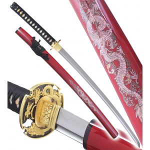 Bushido Katana Sabre Lame T10 Katana Dragon Rouge Epee D&eacute;coration - Neuf