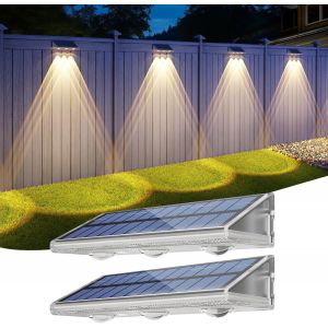 Lampe Solaire Exterieur Applique, Led Lumiere Murale Jardin 2000mah- Ip67 &Eacute;tanche Avec 3000k/6500k/4500k-Applique Solaire Ext&eacute;rieure Pour Cl&ocirc;ture Patio Terrasse Lot De 2 - Neuf