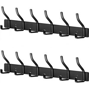 Porte Manteau Murale Porte Manteaux Muraux Pat&egrave;res Porte Manteaux Port Manteau Mural Pour Cuisine, Salle de Bain et Chambre (Noir, 6 Crochets 2 Pack) - Neuf