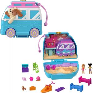 MDY-Coffret Chiot À La Plage avec 2 Mini-Figurines, Shani Et Son Amie, 12 Accessoires Dont 1 Camping-Car Et 5 Éléments De Jeu, Jouet Voyage, Jouet Enfant, A Partir De 4 Ans, HRD36 - Neuf