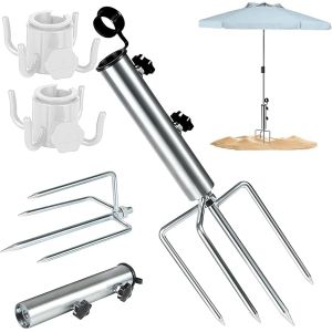 Ulteronixshop-Pied De Parasol Avec Piquet De Pelouse, Pied De Parasol Avec 4 Piquets Et Parasol, Pied De Parasol Amovible Et R&eacute;glable, Ancrage Au Sol Robuste Pour La P&ecirc;che, Le Jardin, La Plage Et L'h - Neuf