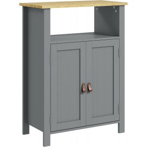 SUBZONAL-Meuble Bas de Salle de Bain Multi-rangements Grande Niche Placard Double Porte avec &eacute;tag&egrave;re r&eacute;glable en Hauteur Gris et Naturel - Neuf