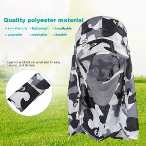Casquette Camouflage A Rabat Pour Protection Solaire D'exterieur Avec Cache-Oreilles Amovible (Gris) - Neuf