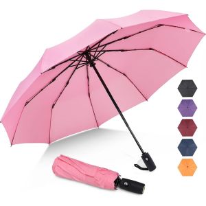 CAP-Parapluie Pliant Resistant au Vent,Mini Noir Parapluies Compact Automatique pour Homme Femme,10 Côtes Petit Umbrella Paraplui de Poche Solide Anti Tempete - Neuf