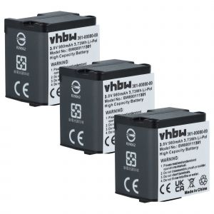 vhbw 3x Batterie remplacement pour Garmin GMICP902624, I/CP9/26/24-2 pour cam&eacute;ra vid&eacute;o cam&eacute;scope (980mAh, 3,8V, Li-polym&egrave;re) - Neuf