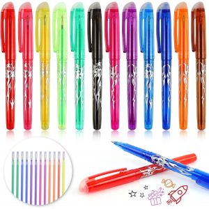 Tianyi-Lot De 12 Stylos Roller Effaçable Et 12 Recharges De Stylo Bille, Stylo Effaçable À Encre Thermosensible 0.5mm, Stylos D'encre De Gel Effaçable Set Pour Ecole, Bureau, Maison(12 Couleurs) - Neuf