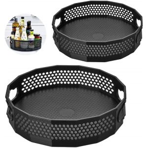 Chaas-2pcs Plateau Tournant Epices, Lazy Susan Étagère À Épices Rotative Porte Épices Rotatif Cuisine Rangement Épices Rotatif Organisateur En Plastique Pour Épices Bouteilles D'huile Pots (Noir) - Neuf