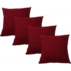Ensemble de 4 Carres de Lin Decoratifs, Housses de Coussin 45 x 45 cm avec fermeture a Glissiere Invisible pour Canape-Lit Voiture, Bureau Bourgogne - Neuf