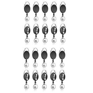 Paquet de 20 Enrouleurs Badge Rétractables avec Mousqueton Clip Ceinture et Porte-Clés pour Porte-Badge Noir - Neuf