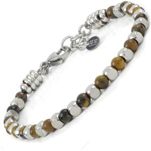 Eryi-10:10 Bracelet Réglable Avec Des Pierres Naturelles De 4 Mm De Diamètre Et Des Cubes En Acier Inoxydable De 4x4 Mm. Bracelet Pour Homme Et Femme. Made In Italy - Neuf