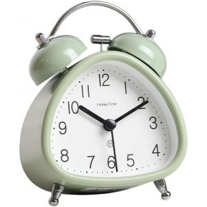 Kal-Réveil En Métal À Double Cloche, Silencieux, Sans Tic-Tac, Rétro, Vintage, Bureau, Table De Chevet Avec Fonction Veilleuse Pour Les Grands Dormeurs (Vert) - Neuf