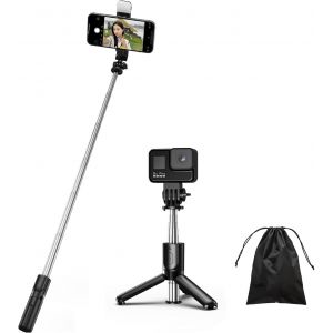 KALANKA-Perche Selfie avec Lumière, 4 en 1 Mini Selfie Stick Trépied Monopode Réglable Télescopique Réglable avec Télécommande Amovible Compatible avec iPhone et Android Gopro Camera - Neuf